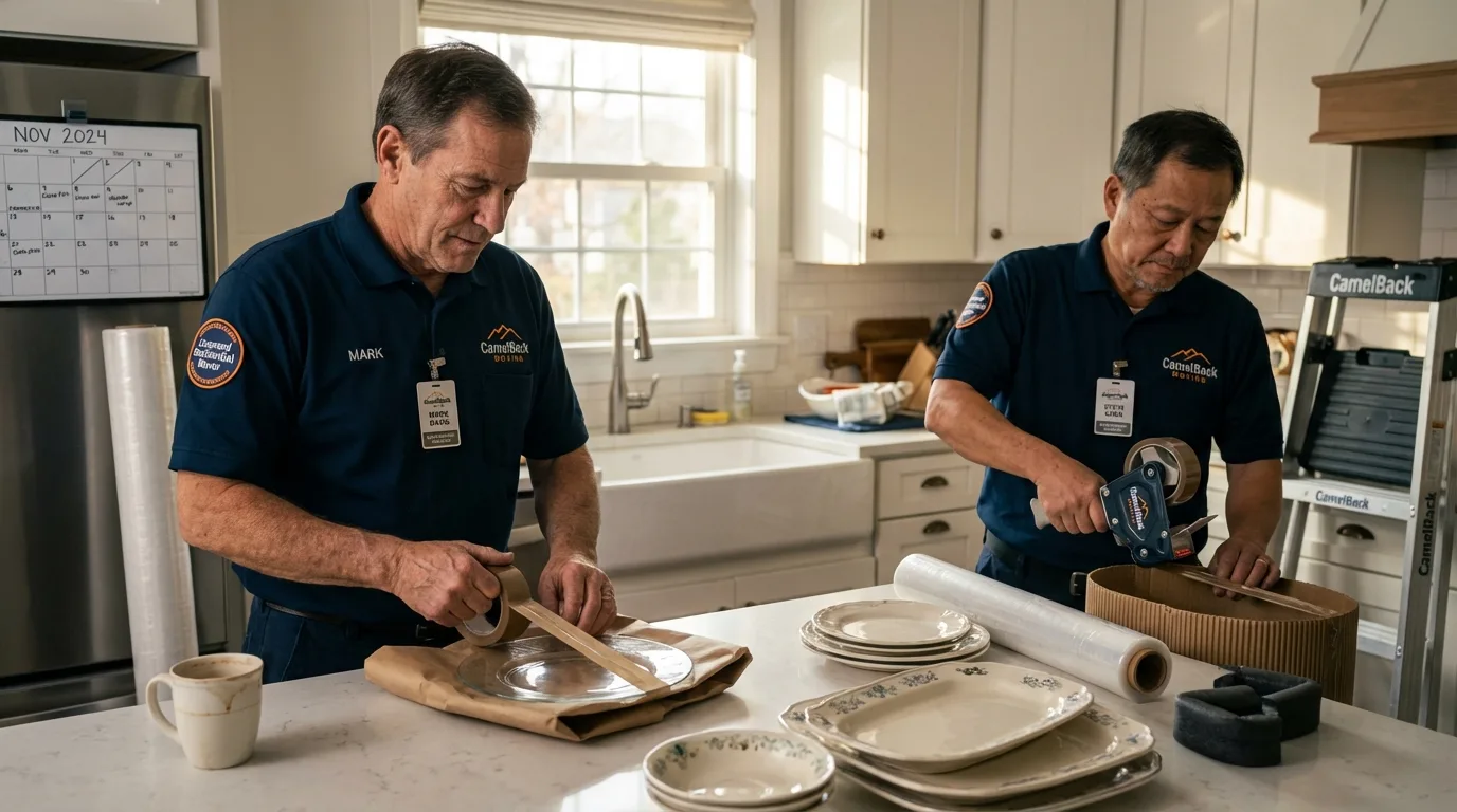 Professional crew packing kitchen dishware in Rifle, CO